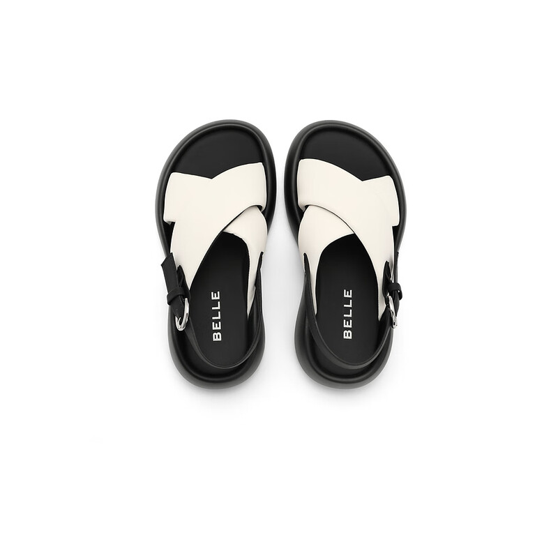 百丽交叉带凉鞋女2023夏季新商场同款厚底沙滩凉鞋Z8V1DBL3 米色 37