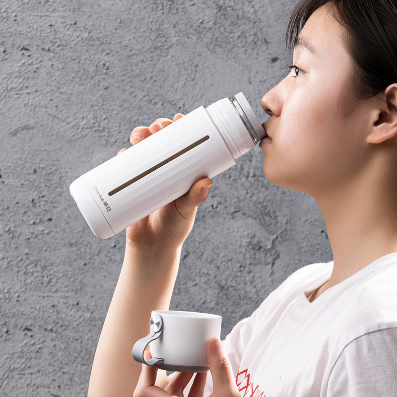 茶花家用带盖玻璃杯男女学生水杯便携泡茶杯带盖两用杯子随手杯 红色310ml