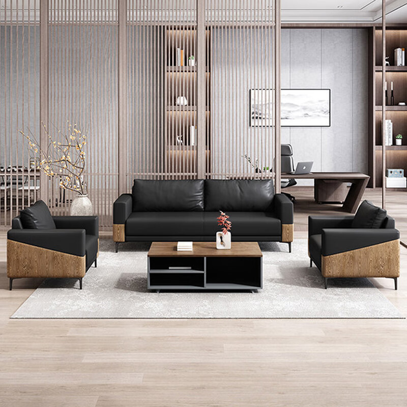 臻远ZYJJ-80230 简约办公沙发接待沙发休闲沙发组合 牛皮3+1+1+长茶几