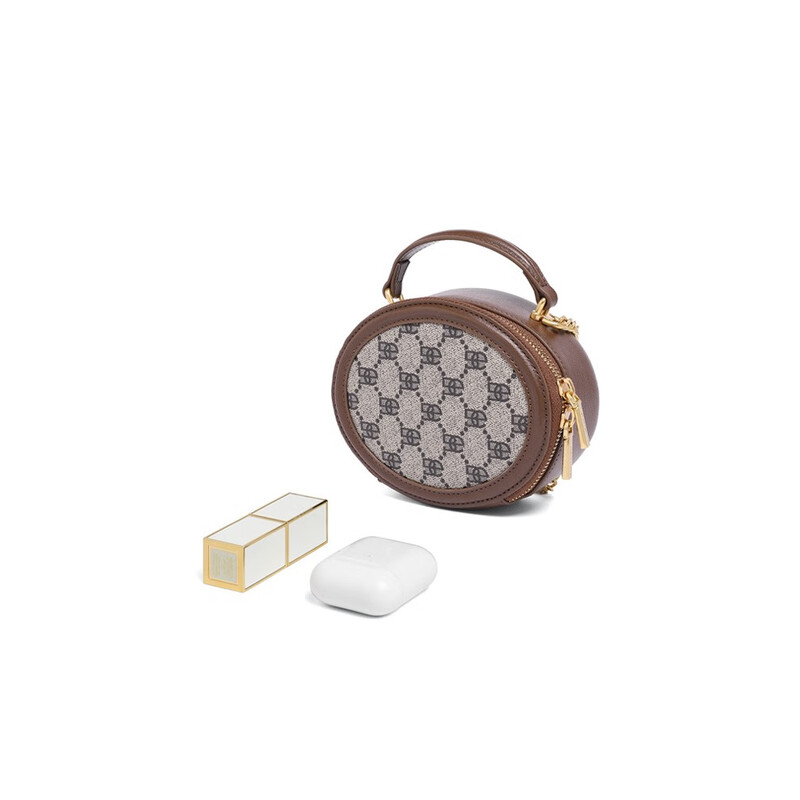 百丽包包女2023夏季新款mini圆饼单肩斜挎手提小圆包X9118BX3 棕色 F