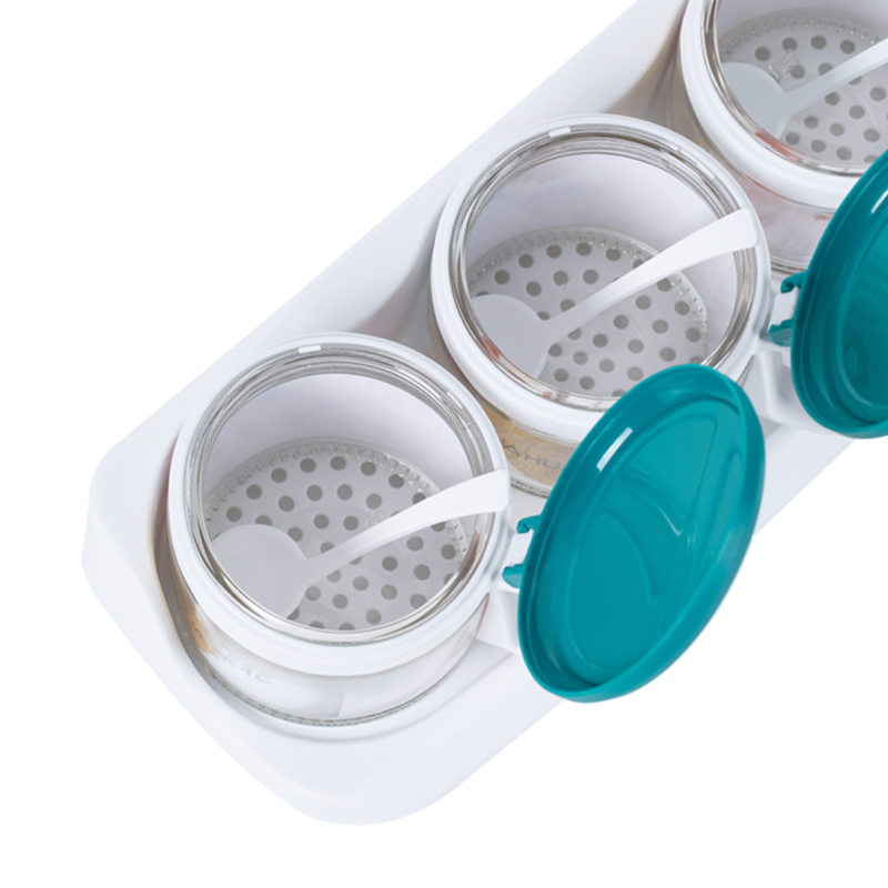 茶花（CHAHUA） 盐罐3组装圆形调味罐300ml佐料盒套装调料罐油壶 【4个1组装】颜色随机+550ml油壶