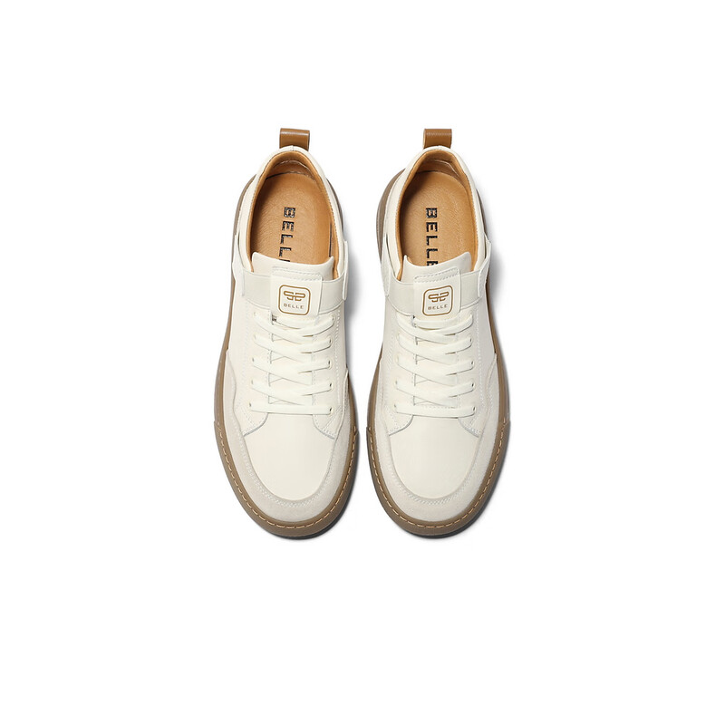 百丽时尚小白鞋男2023秋季新商场同款皮革拼接撞色休闲板鞋8CW01DM3 白色 38