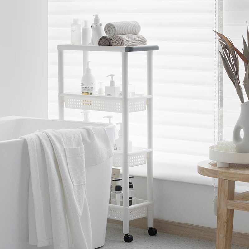 茶花百纳窄边可移动四层置物架客厅阳台厨房置物架 多纳可移动四层置物架47.5*21.6*90.3）