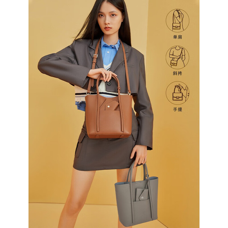 百丽时尚托特包女商场同款质感简约手提斜挎BL032CX2 灰色 F