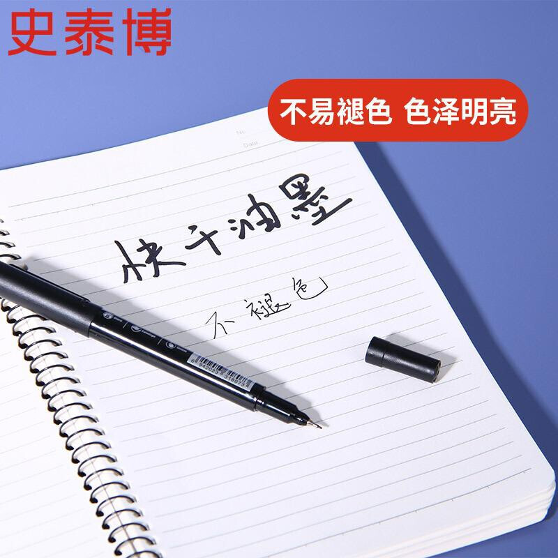 史泰博 油性记号笔圆头记号笔物流笔 防水笔不易掉色学生办公批发手账 AH319 双头记号笔 10支/盒 黑色