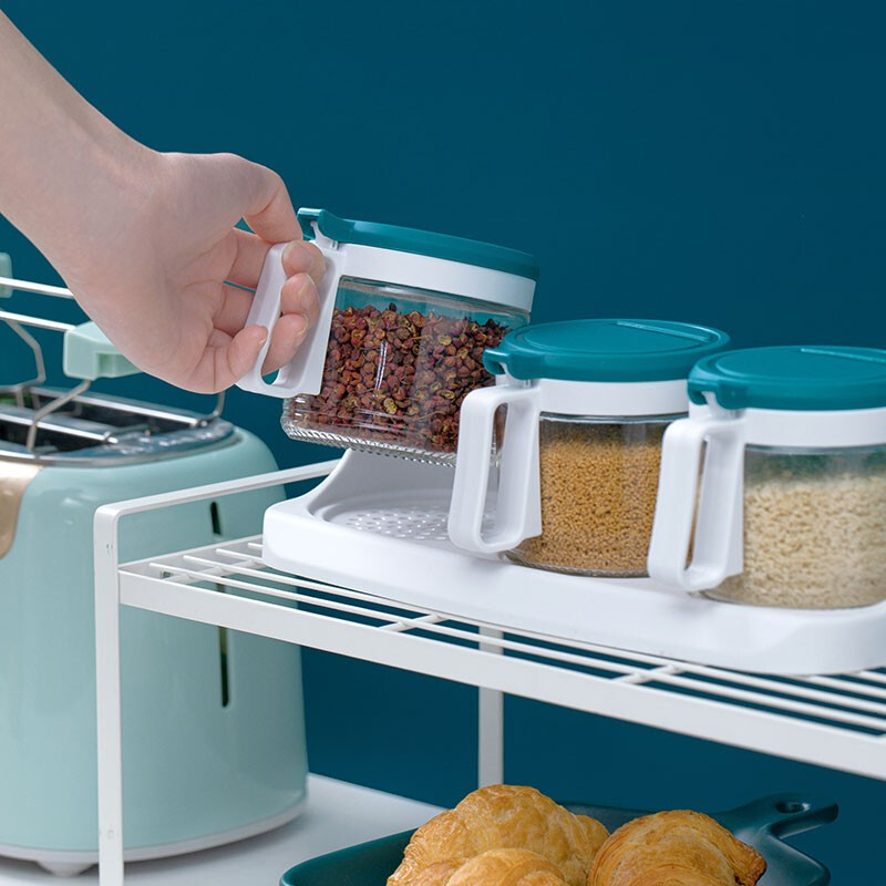 茶花（CHAHUA） 盐罐3组装圆形调味罐300ml佐料盒套装调料罐油壶 【4个1组装】颜色随机+550ml油壶