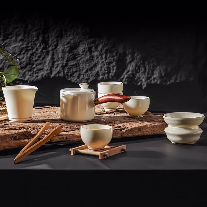 菲米生活（PHMI） 茶具套装 FM-CJ2119 茶壶210ml公道杯140ml品茗杯60ml*4茶漏组合8.4cm*5.8cm (单位:套) 米黄色(平台编码:574267)