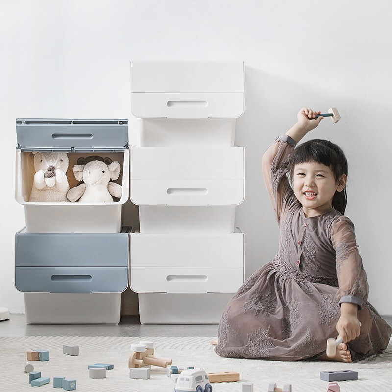 茶花（CHAHUA）收纳箱塑料收纳盒儿童玩具零食整理箱斜口前开个性叠加收纳柜 【黄色】34升*3个装