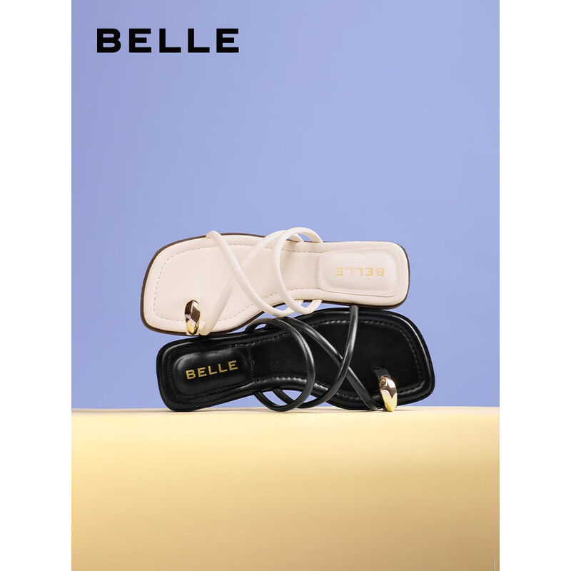 百丽简约夹趾一字拖女2023夏季新商场同款日常凉拖Z5R1DBT3 米白-凉拖 40