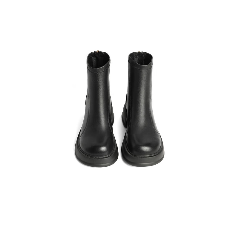 百丽简约休闲靴女2023冬季新商场同款粗跟厚底短靴A2F2DDZ3预售 黑色-绒里 34