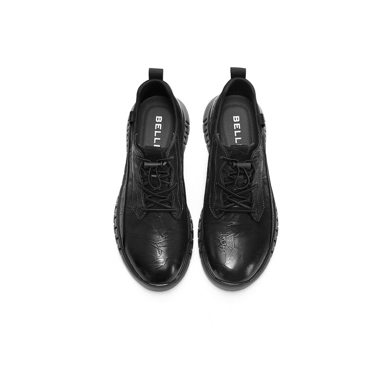 百丽时尚休闲鞋男2023冬季新款商场同款牛皮革抓纹户外运动鞋8CJ01DM3 黑色 41