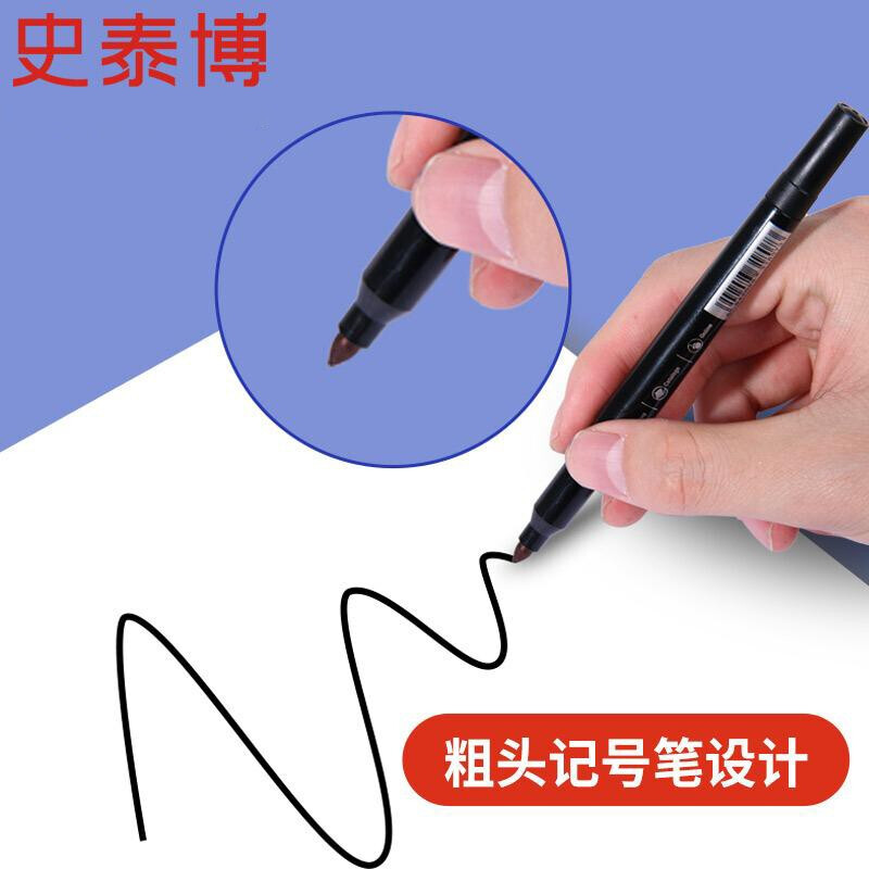 史泰博 油性记号笔圆头记号笔物流笔 防水笔不易掉色学生办公批发手账 AH319 双头记号笔 10支/盒 黑色