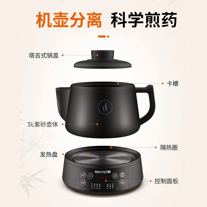 九阳（Joyoung）煎药壶中药壶熬药锅 养生壶 5L大容量 耐热紫砂 液体加热器 智能药膳煲家用 DGD5003BQ