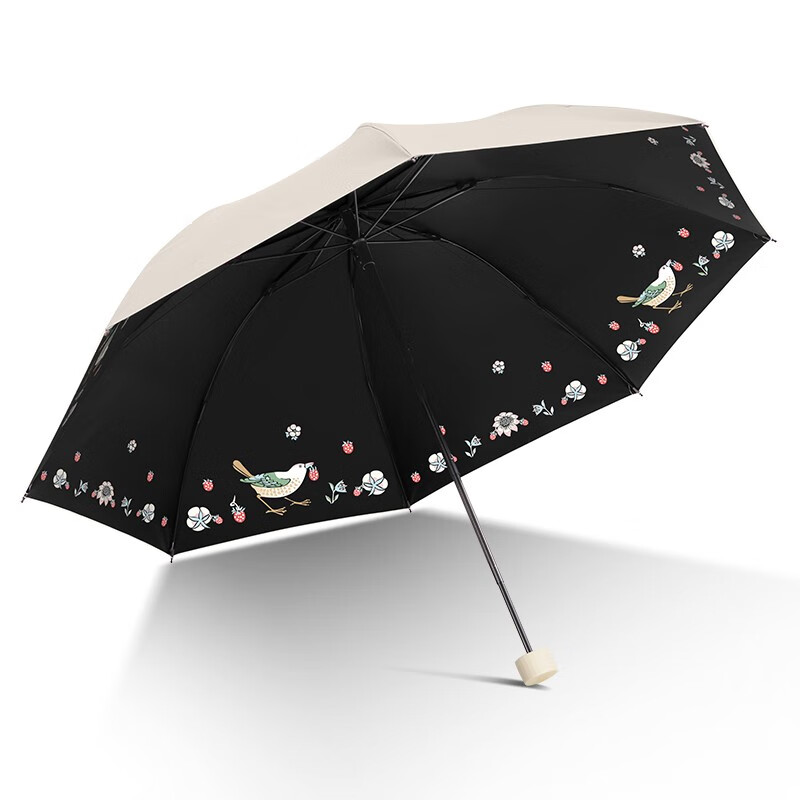 天堂伞VA博物馆联名款黑胶防晒防紫外线遮太阳伞便携折叠晴雨伞女 甘酪白