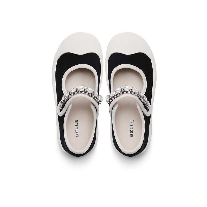 百丽水钻魔术贴帆布鞋童鞋2023春季新商场同款可爱休闲鞋36330A83 黑色 34