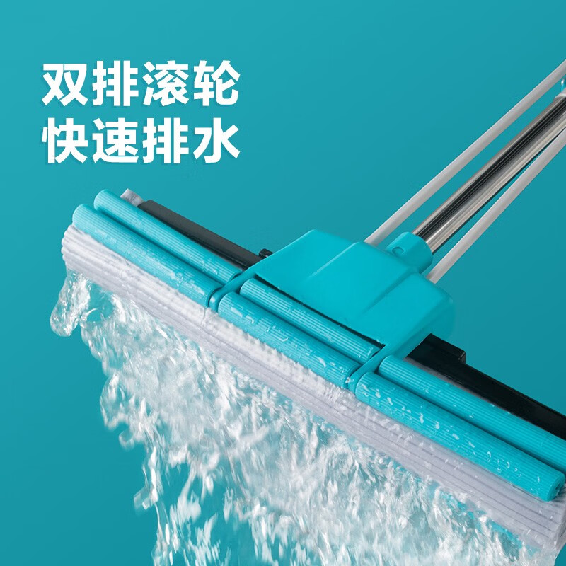 茶花海绵滚轮拖把免手洗2023新款家用拖地神器胶棉吸水地拖 【灰大号】洁境滚轮胶棉拖