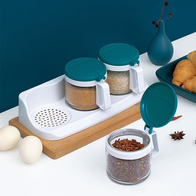 茶花（CHAHUA） 盐罐3组装圆形调味罐300ml佐料盒套装调料罐油壶 【4个1组装】颜色随机+550ml油壶