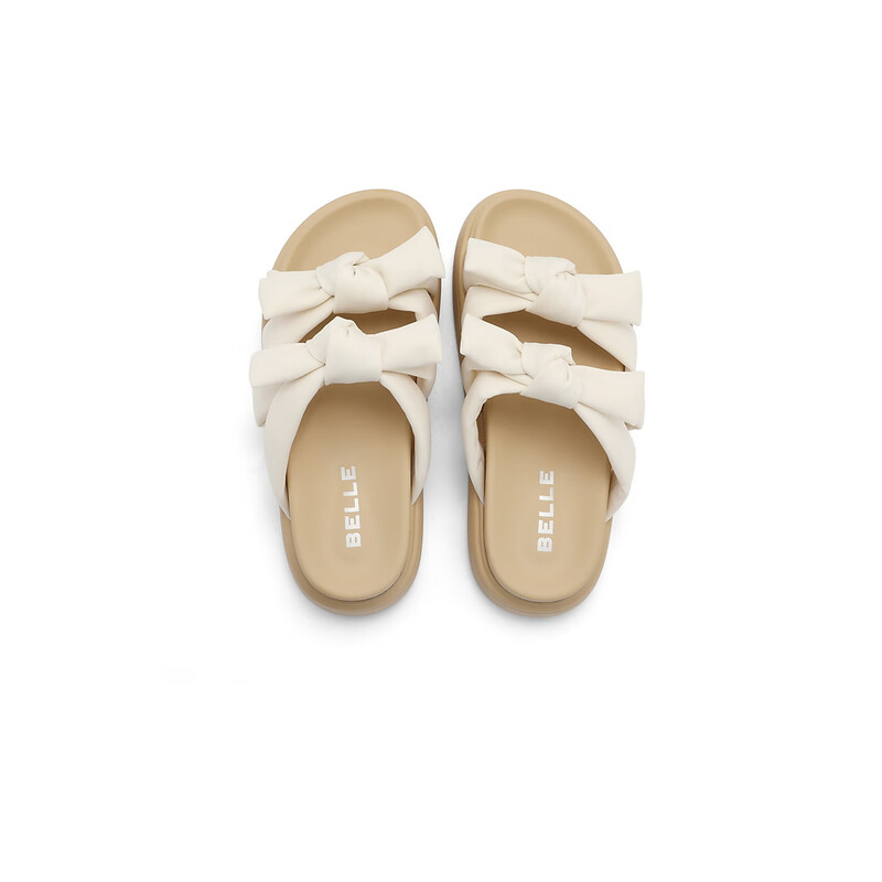 百丽蓬松扭结沙滩凉拖女2023夏季新款别致凉拖B1285BT3 米色 36