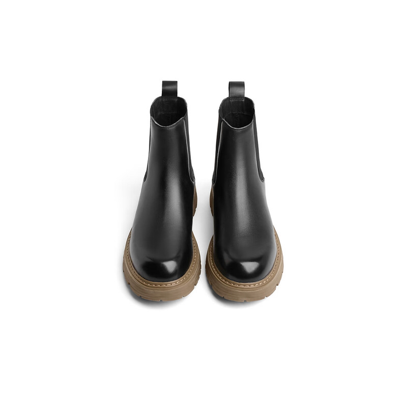 百丽时尚休闲靴男2023冬季新款牛皮革英伦风切尔西靴短靴A1282DD3 黑色 38