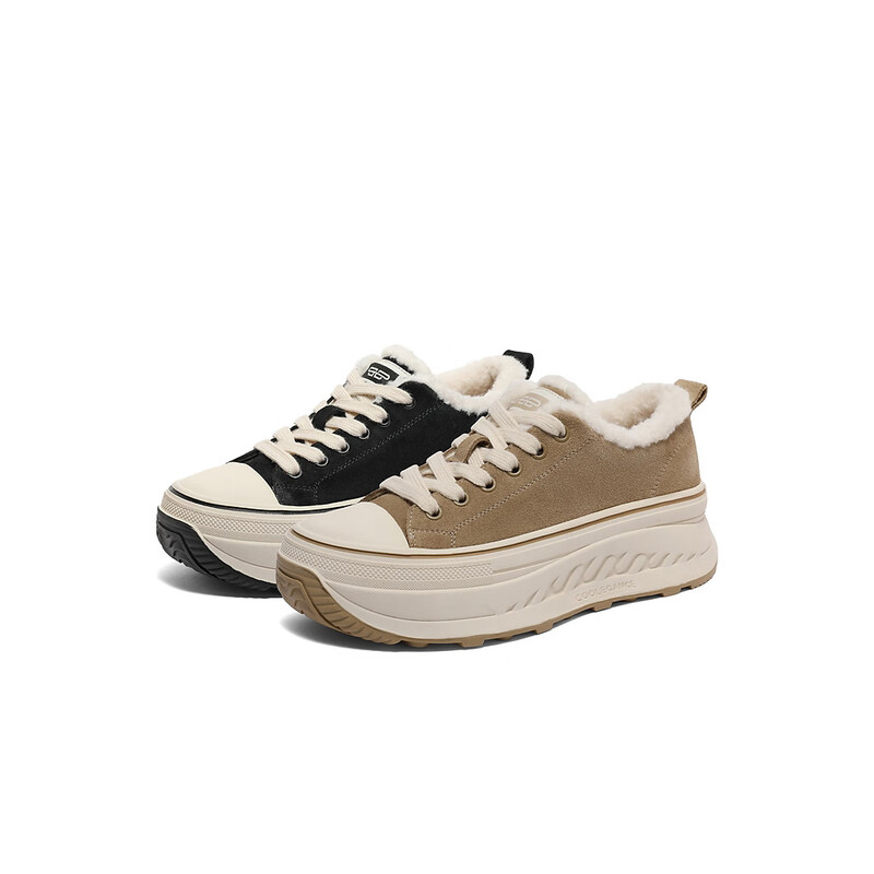 百丽百搭厚底毛毛鞋女2023冬季新款休闲舒适低帮鞋B1501DM3 卡其色 37