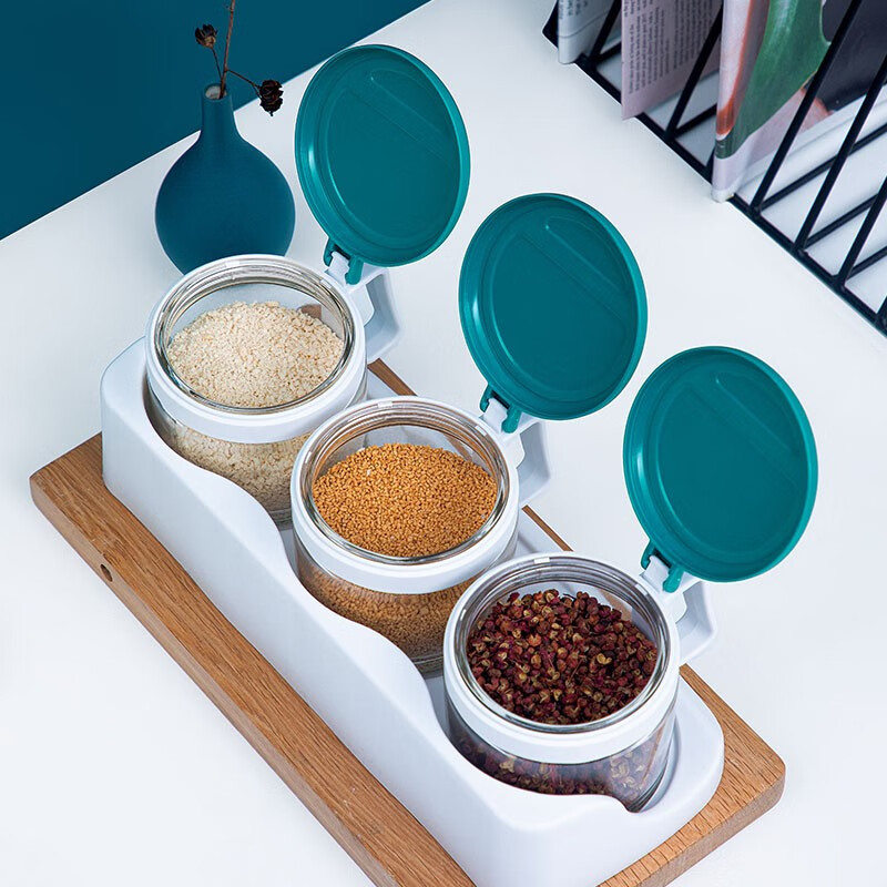 茶花（CHAHUA） 盐罐3组装圆形调味罐300ml佐料盒套装调料罐油壶 【4个1组装】颜色随机+550ml油壶