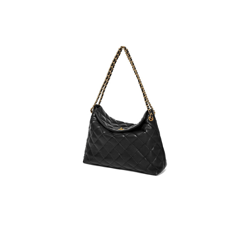 百丽包包女2023冬季新款小香风通勤大容量单肩斜挎托特包X9212DX3预售 黑色 F