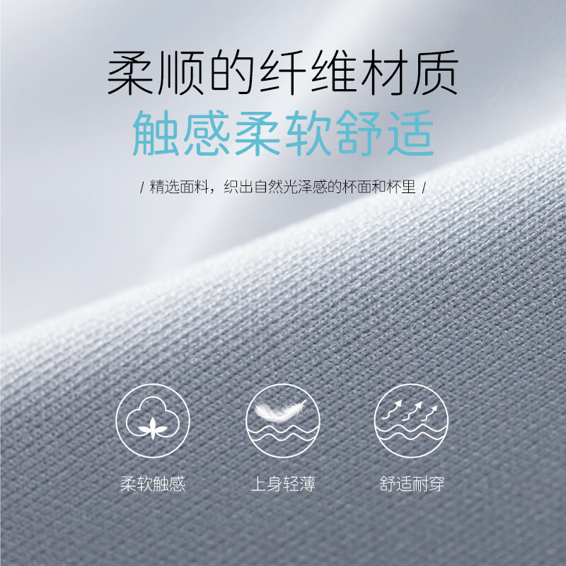 TUORen驼人康君无痕内衣无钢圈薄款抗菌吸汗包裹聚拢女士内衣果冻条款 灰蓝 L【75B-80A-75C】