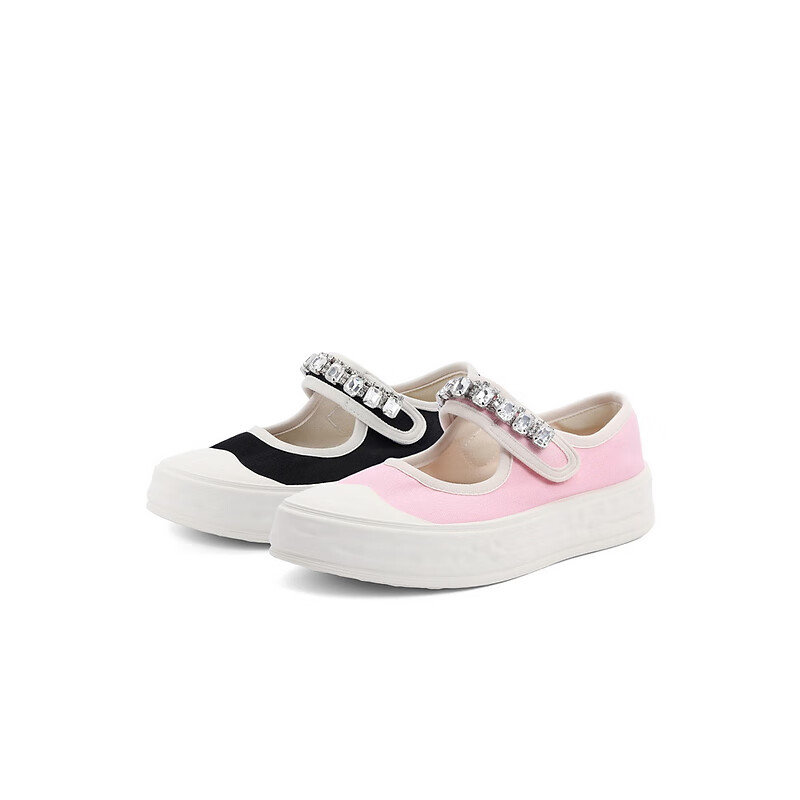 百丽水钻魔术贴帆布鞋童鞋2023春季新商场同款可爱休闲鞋36330A83 黑色 34