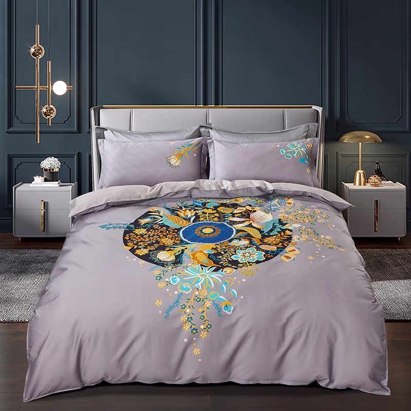 洁丽雅 优品全棉四件套60支数码印花件CP1069 200*230cm 1.8米 浅灰色