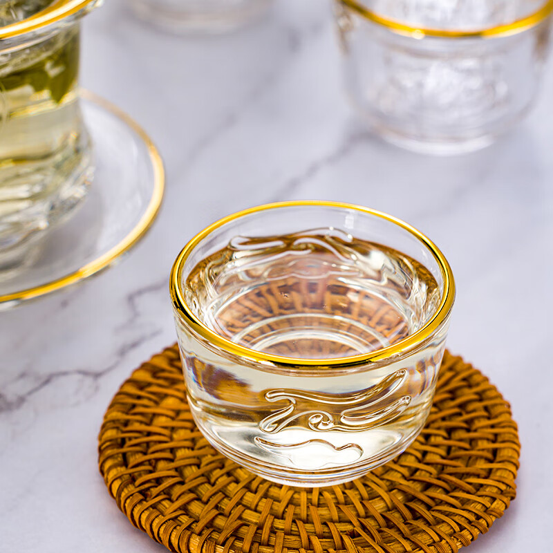 山重山玻璃茶具套装家用客厅轻奢高档茶碗茶杯整套泡茶功夫茶具6278描金 花纹 8件