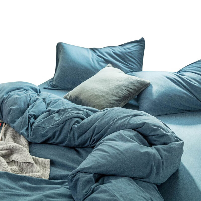 三极户外（Tri-polar）TP2982 居家床上用品天竺棉日式单色床单被罩枕套三件套 1.2米床 床笠款 海蓝色