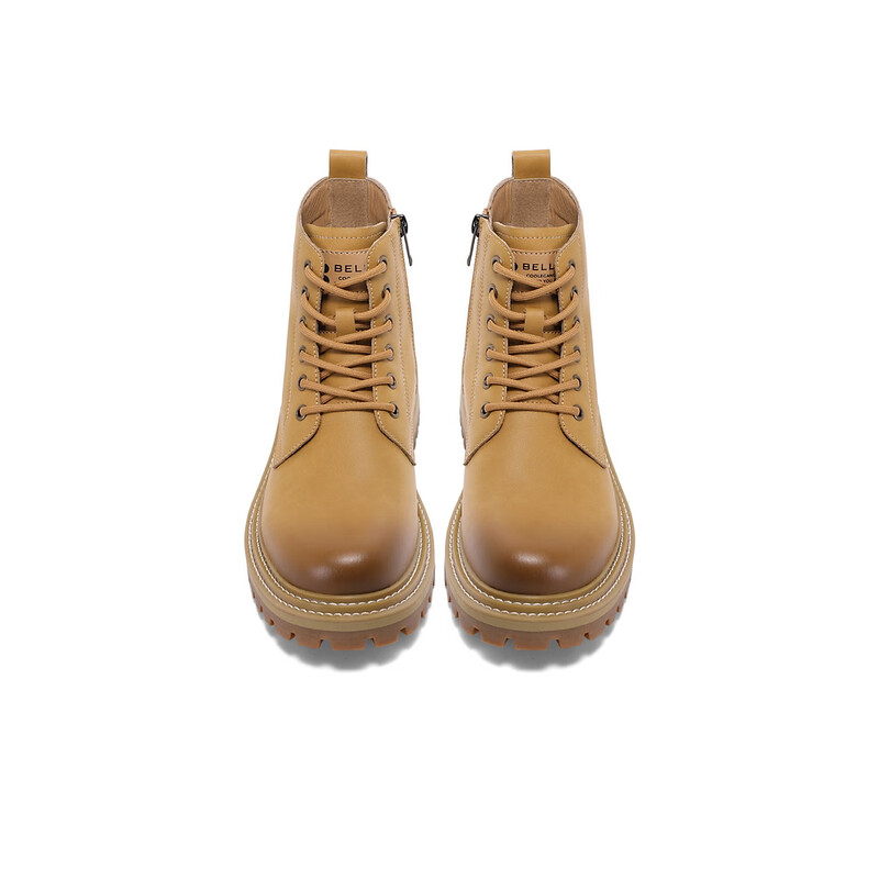 百丽时尚工装靴男2023冬季新户外潮搭大黄靴休闲短靴加绒A1273DD3 黄色-单里 38