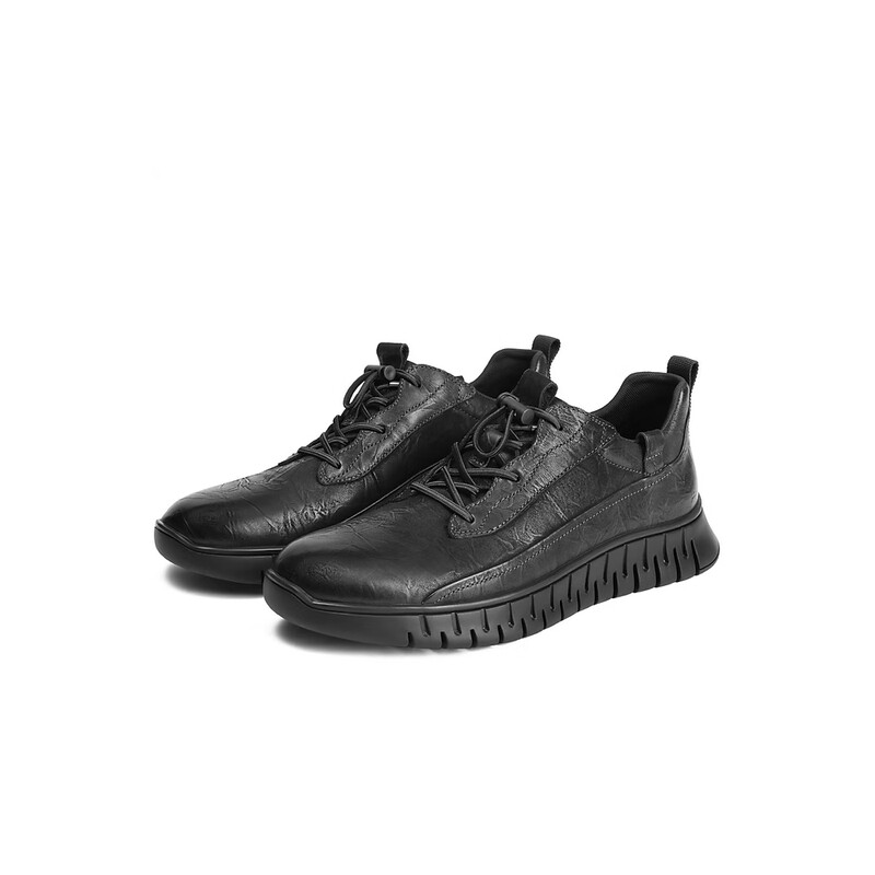 百丽时尚休闲鞋男2023冬季新款商场同款牛皮革抓纹户外运动鞋8CJ01DM3 黑色 41