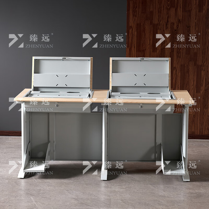 臻远ZY4012420隐藏式翻转电脑桌培训桌办公桌C款双人位