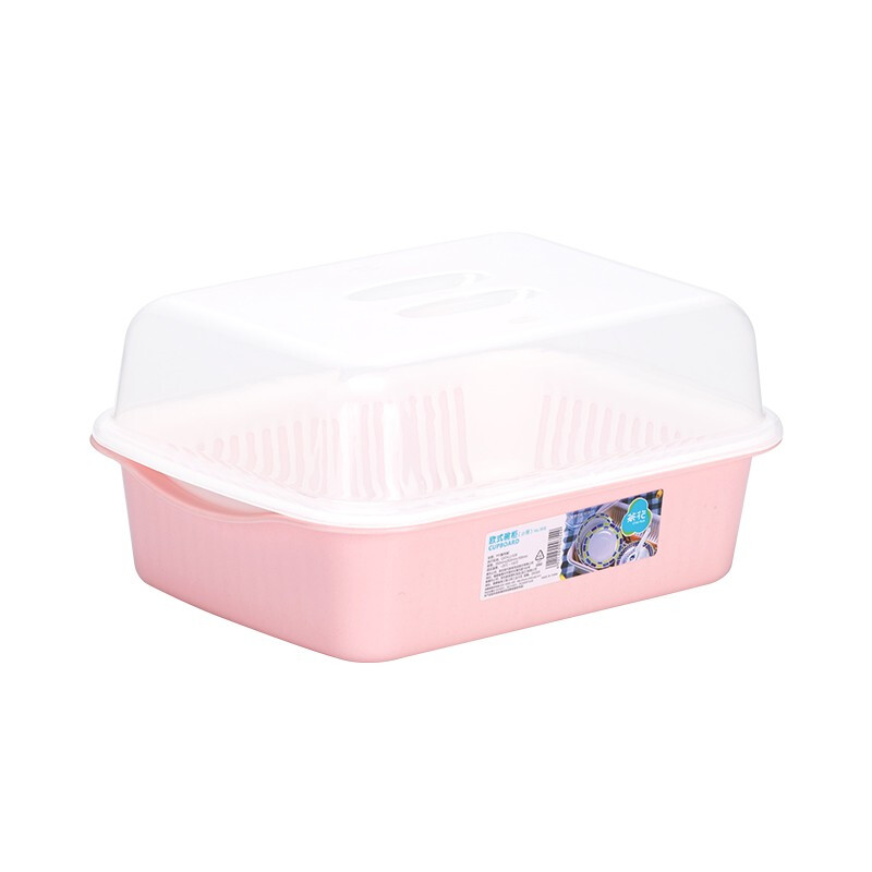 茶花（CHAHUA） 茶花欧式带盖碗碟架放碗架收纳盒沥水架装碗筷收纳箱碗柜置物 【小号】1818粉色35*26.3*16.5cm