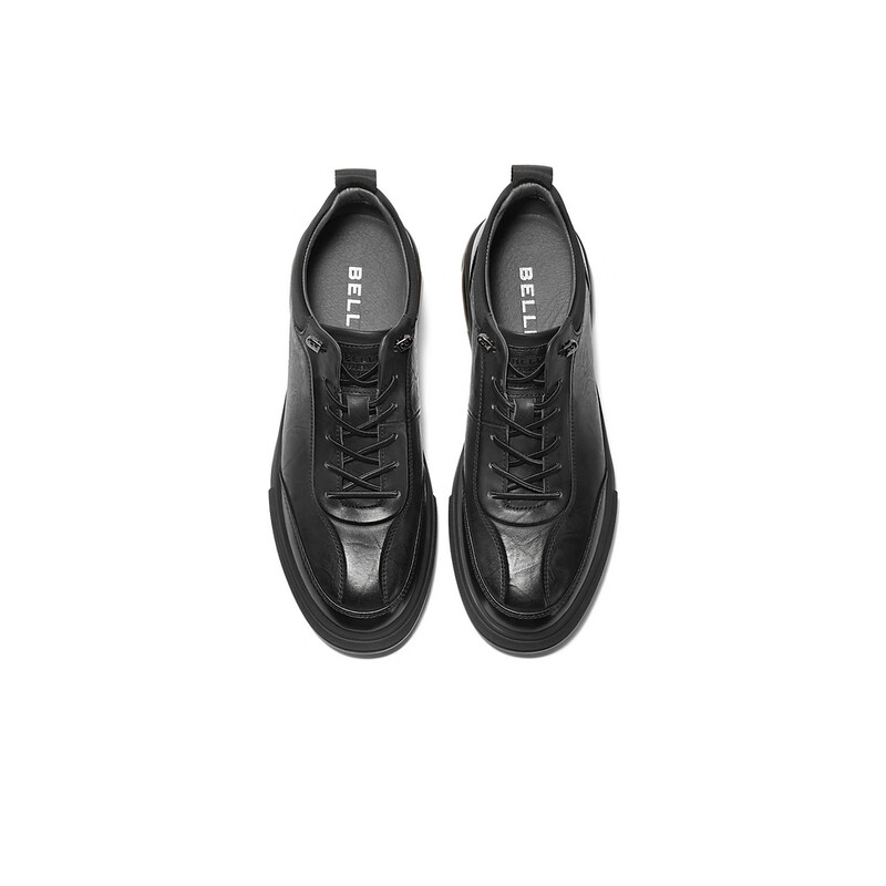 百丽时尚休闲鞋男2023秋新商场同款牛皮革免系带板鞋加绒8CR01DM3预售 黑色-单里 38