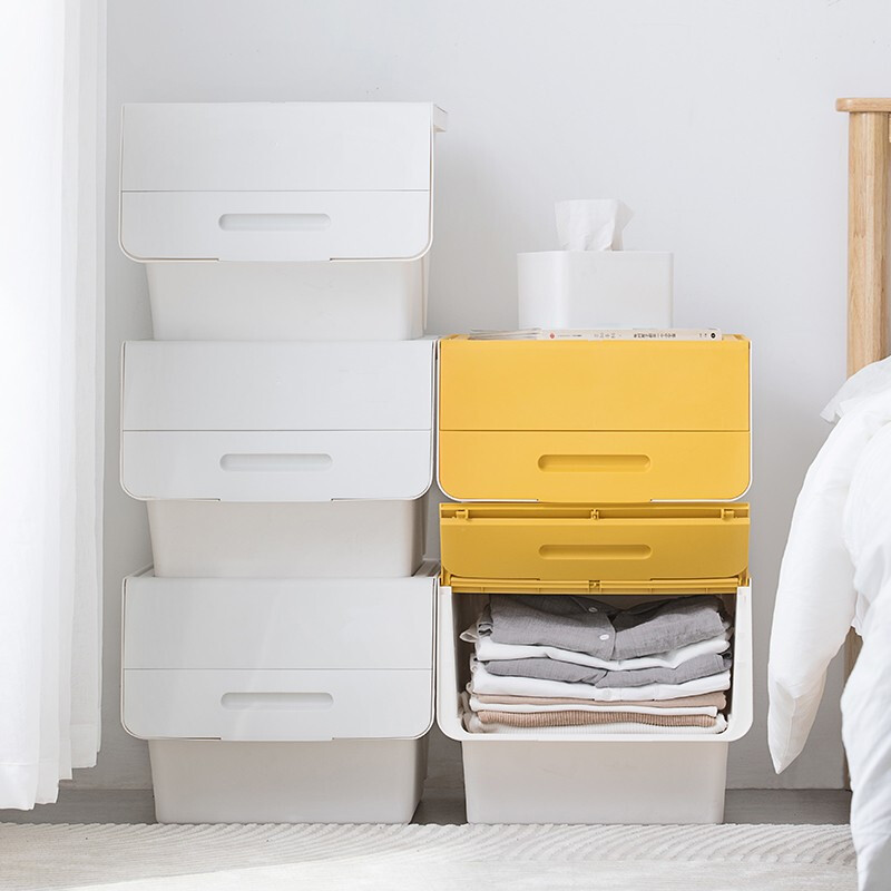茶花（CHAHUA）茶花34L收纳箱塑料化妆品收纳盒儿童玩具零食整理箱储物箱斜口前开个性叠加收纳柜 秋叶黄大号 34L*2个装（实测45.5*38*31）