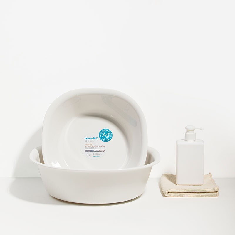 茶花银离子抗菌加厚脸盆塑料脚盆洗PP新生婴儿童大小脸盆洗菜盆 【抗菌款大号】圆盆
