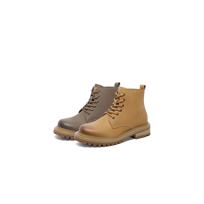 百丽时尚工装靴男2023冬季新户外潮搭大黄靴休闲短靴加绒A1273DD3 黄色-单里 38