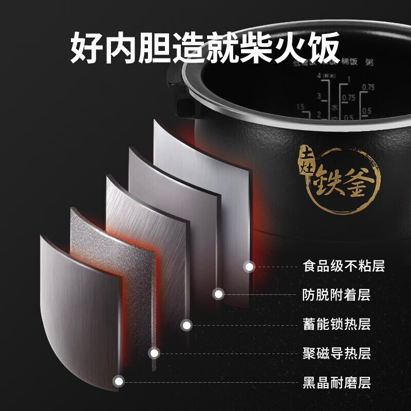 九阳（Joyoung）电饭煲家用2L铁釜内胆 IH电磁加热电饭锅钢化玻璃面板二级能效电饭煲 F20T-F520 摩卡金