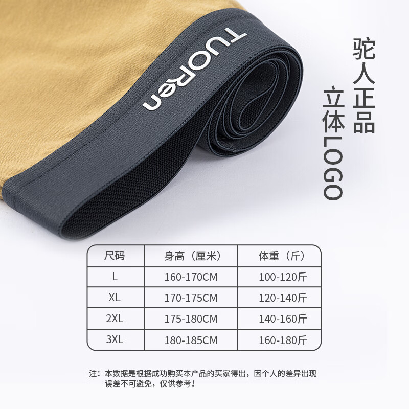 TUORen驼人康君内裤男宽松男士内裤莫代尔夏季舒爽抑菌内裆无异味4条装 黑+灰+黄+绿 3XL