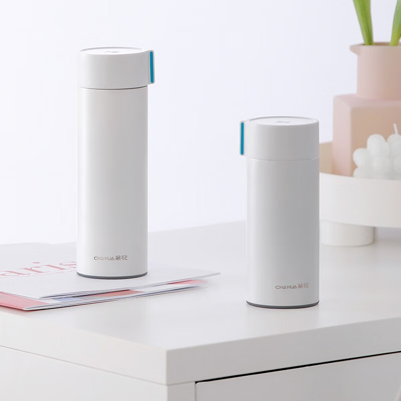 茶花（CHAHUA）不锈钢保温杯男女户外旅行水杯便携防滑学生茶杯时尚茶杯外带 白色 450ml