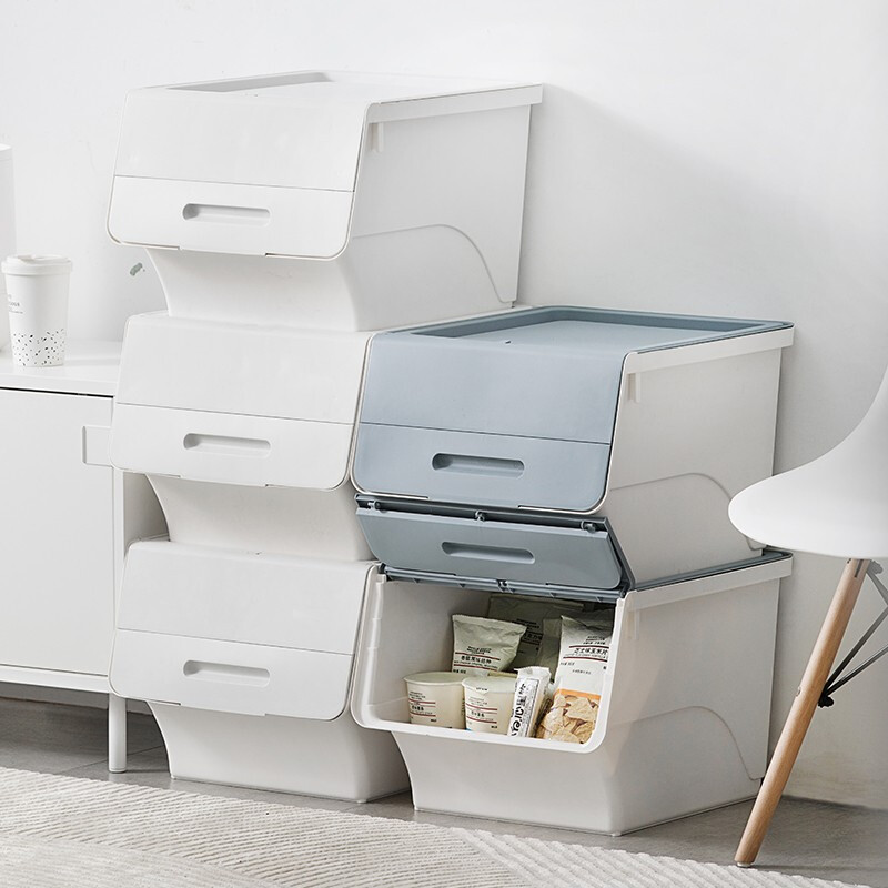 茶花（CHAHUA）茶花34L收纳箱塑料化妆品收纳盒儿童玩具零食整理箱储物箱斜口前开个性叠加收纳柜 秋叶黄大号 34L*2个装（实测45.5*38*31）