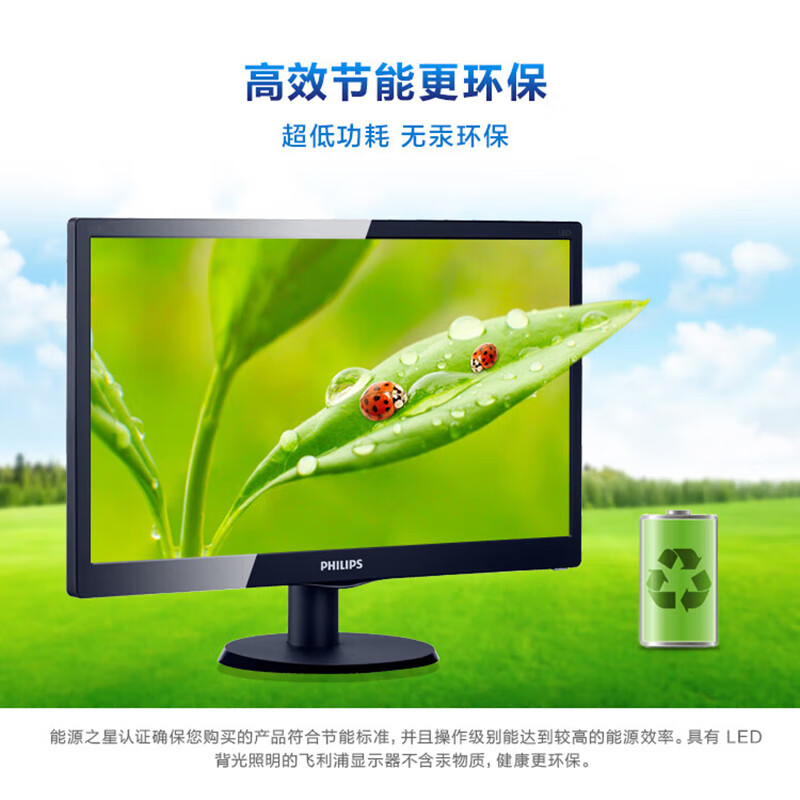飞利浦（PHILIPS） 19.5英寸 LED显示屏 TN屏 16:9 爱眼低蓝光 VGA接口 可壁挂 电脑显示器 203V5LSB2