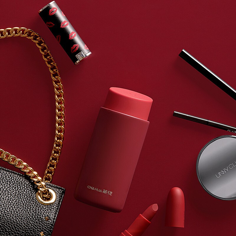 茶花mini口红保温杯女随手随行杯夏季便携个性潮流创意可爱水杯 奶茶色