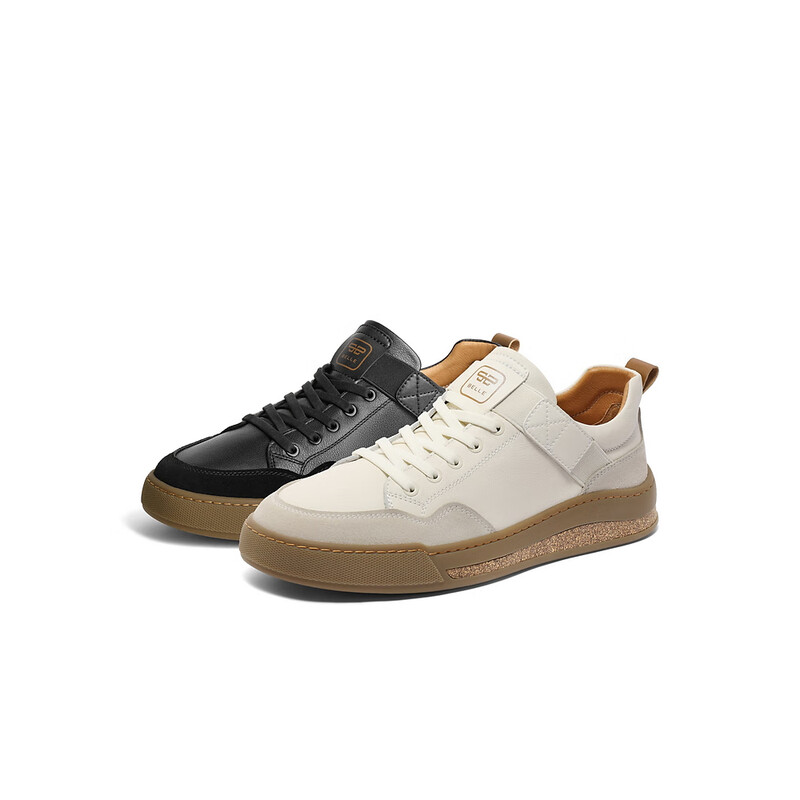 百丽时尚小白鞋男2023秋季新商场同款皮革拼接撞色休闲板鞋8CW01DM3 白色 38