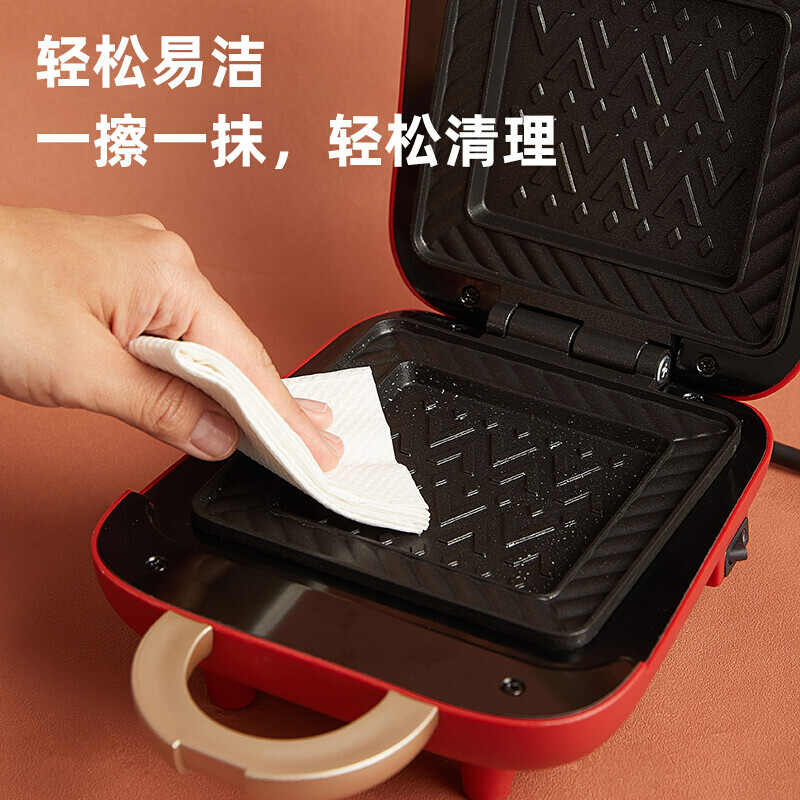 小熊（Bear） 三明治机电饼铛家用多功能早餐机双面恒温压烤机烤吐司机 SMZ-B05N1 双面加热，自动封边