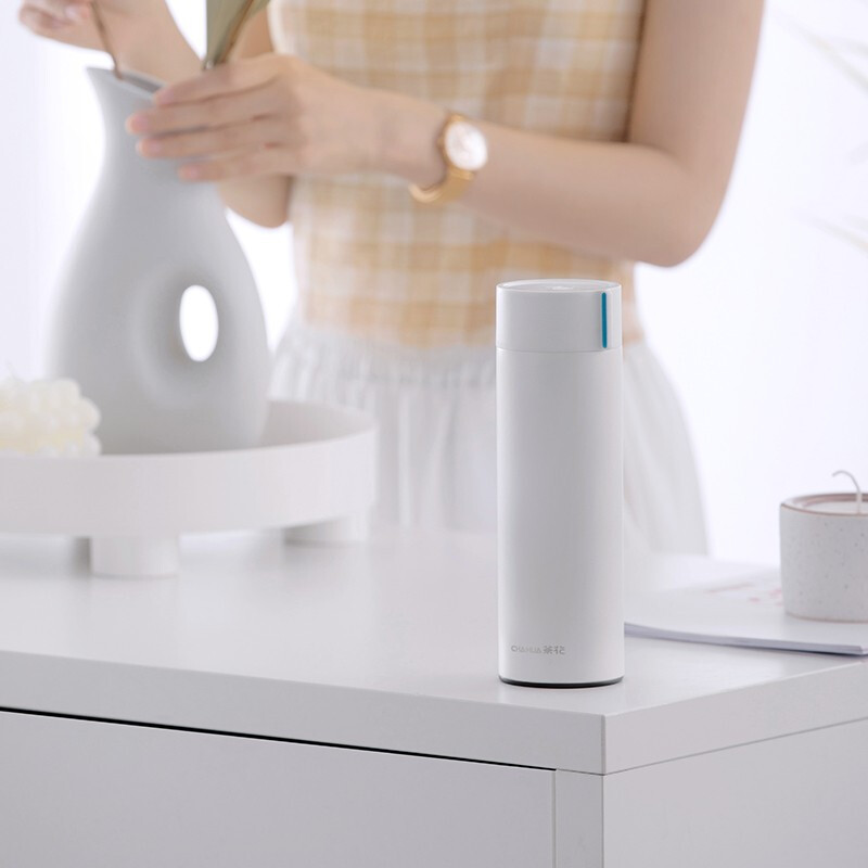 茶花（CHAHUA）不锈钢保温杯男女户外旅行水杯便携防滑学生茶杯时尚茶杯外带 白色 450ml