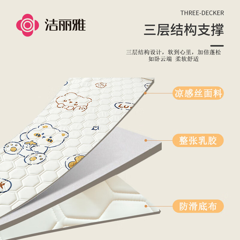 洁丽雅（Grace）乳胶夏凉席 A类冰丝席单席床笠款软席垫可折叠单席 1.8米 幸运熊
