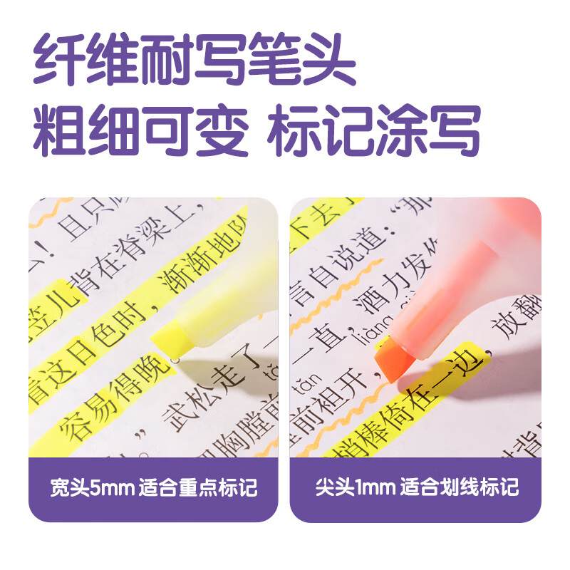 【开学礼物】得力(deli)大容量手6色荧光笔 学生考试重点醒目标记笔 办公记号笔帐可用 S628